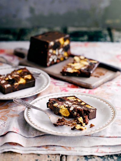Vegan chocolate, cherry & honeycomb parfait