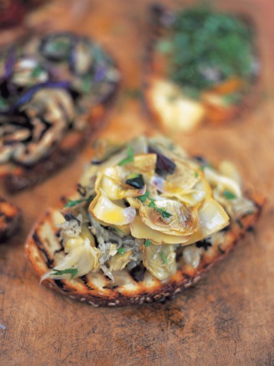 Baby artichoke bruschetta