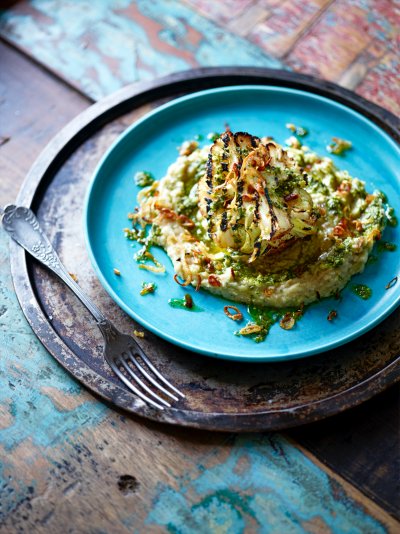 Grilled cauliflower with winter pesto